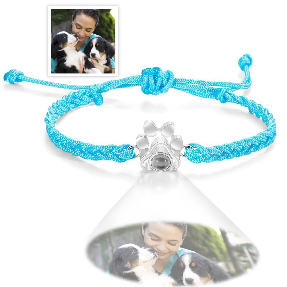 Custom Dog Paw Photo Projection Bracelet Braided Rope Bracelet Gift for Pet Lover - SantaSocks