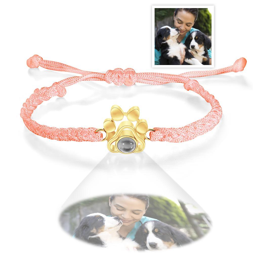 Custom Dog Paw Photo Projection Bracelet Braided Rope Bracelet Gift for Pet Lover - SantaSocks