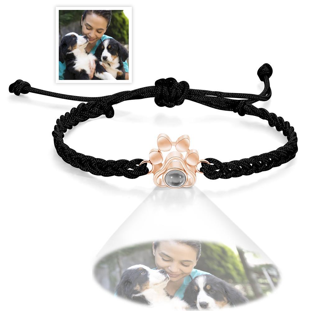 Custom Dog Paw Photo Projection Bracelet Braided Rope Bracelet Gift for Pet Lover - SantaSocks
