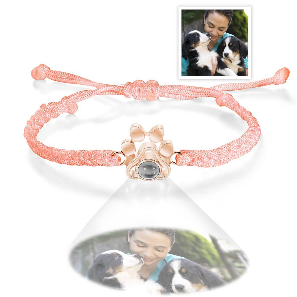Custom Dog Paw Photo Projection Bracelet Braided Rope Bracelet Gift for Pet Lover - SantaSocks