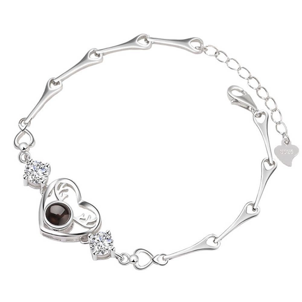 I Love You Bracelet in 100 Languages Projection Engraved Bracelet Heart with Antlers Silver - SantaSocks
