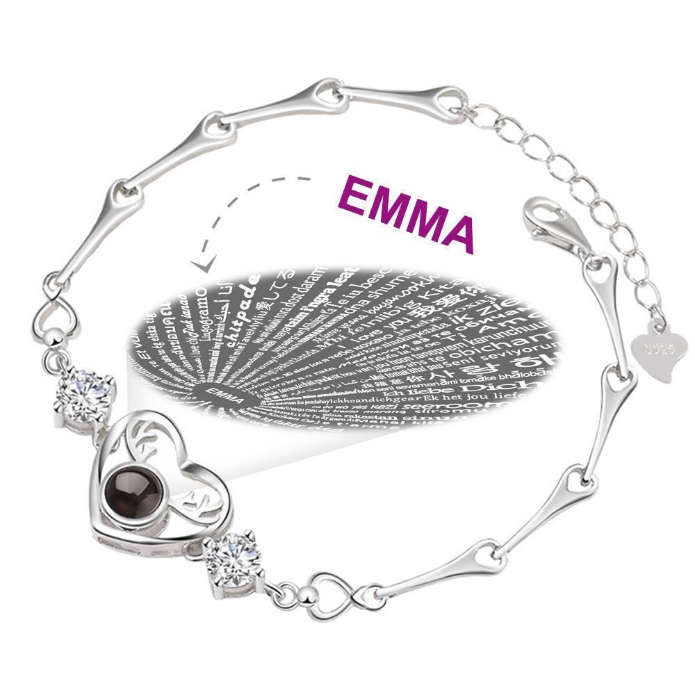 I Love You Bracelet in 100 Languages Projection Engraved Bracelet Heart with Antlers Silver - SantaSocks
