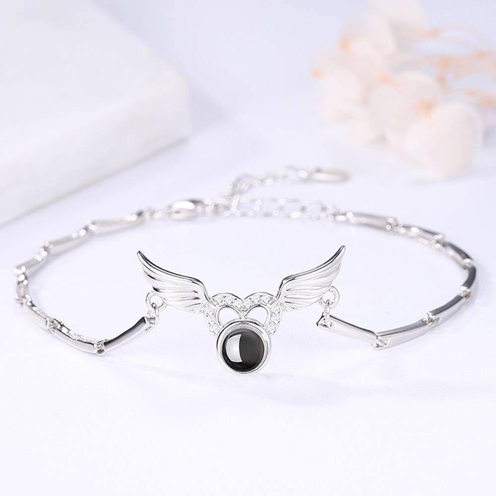 I Love You Bracelet in 100 Languages Projection Engraved Bracelet Angel Wings Silver - SantaSocks