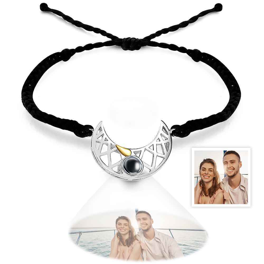 Personalized Photo Projection Bracelet Sun And Moon Braided Rope Bracelet For Couples - SantaSocks