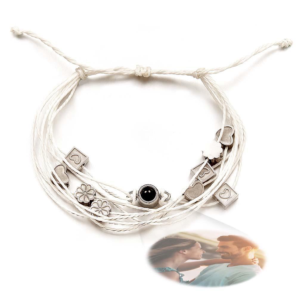 Personalized Photo Bracelet With Love Charms Picture Projector Minimalist Memorial Anniversary Gift for Her Him - SantaSocks