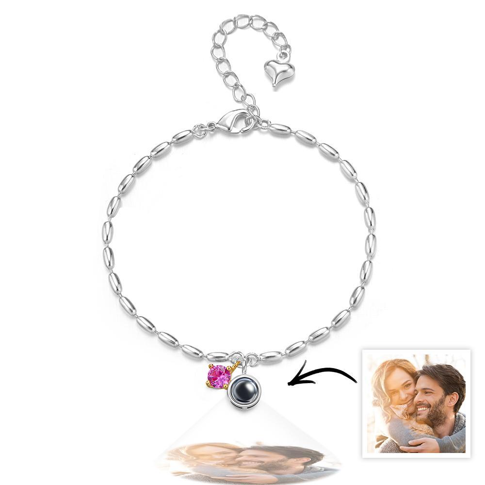 Personalized Birthstone Projection Photo Bracelet Custom Bracelet Memorial Jewelry Birthday Gift Mothers Day Gift - SantaSocks