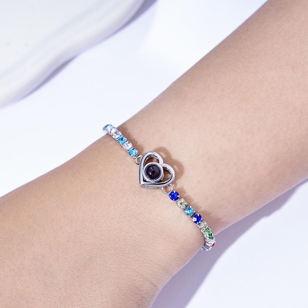Custom Photo Projection Bracelet Fashionable All Diamonds Heart Shaped Charm Bracelet Gifts For Her - SantaSocks