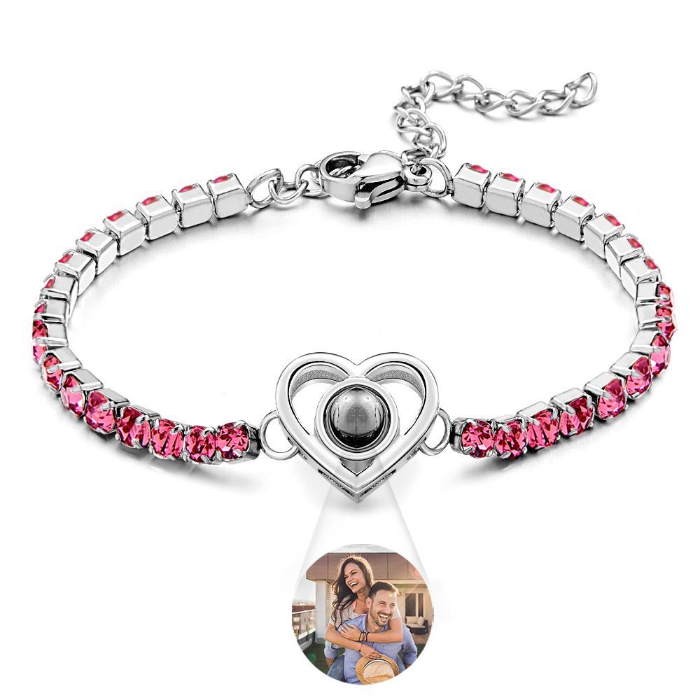 Custom Photo Projection Bracelet Fashionable All Diamonds Heart Shaped Charm Bracelet Gifts For Her - SantaSocks