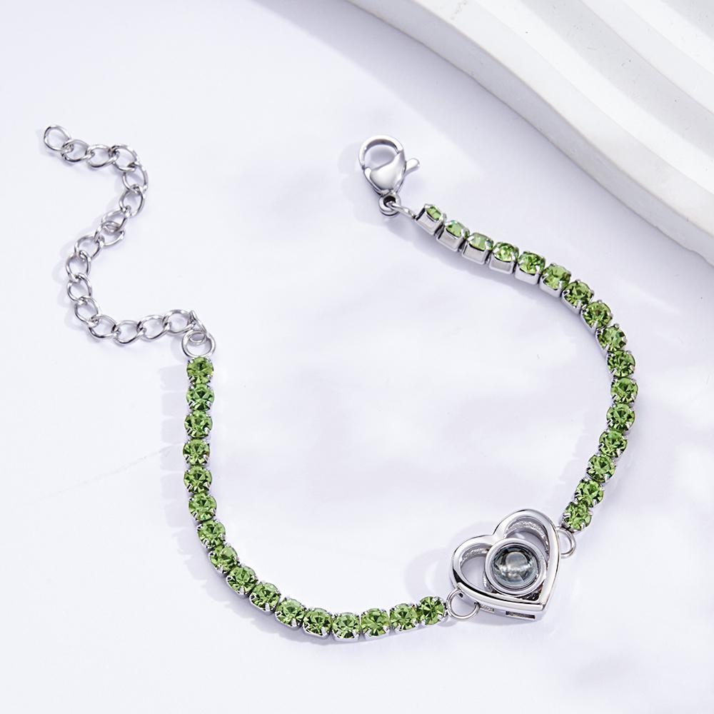 Custom Photo Projection Bracelet Fashionable All Diamonds Heart Shaped Charm Bracelet Gifts For Her - SantaSocks