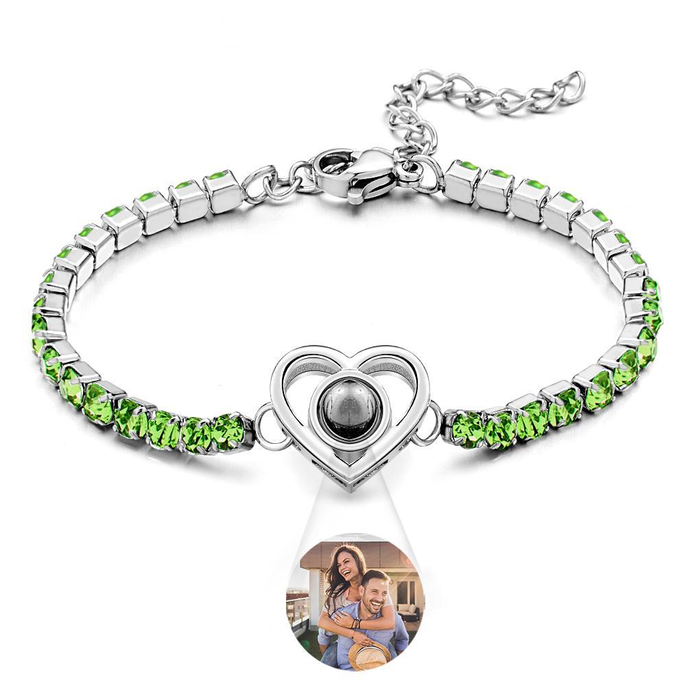 Custom Photo Projection Bracelet Fashionable All Diamonds Heart Shaped Charm Bracelet Gifts For Her - SantaSocks