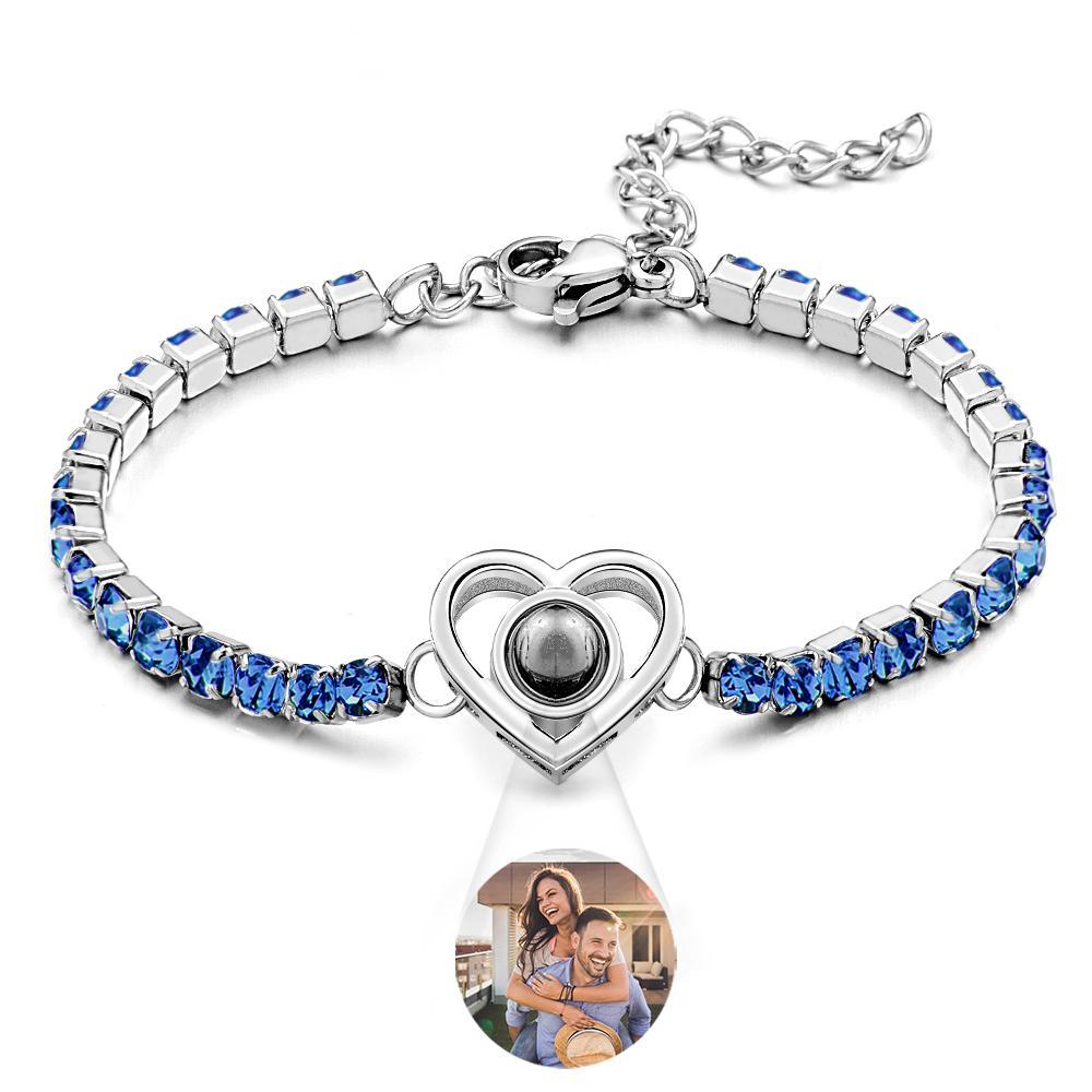 Custom Photo Projection Bracelet Fashionable All Diamonds Heart Shaped Charm Bracelet Gifts For Her - SantaSocks
