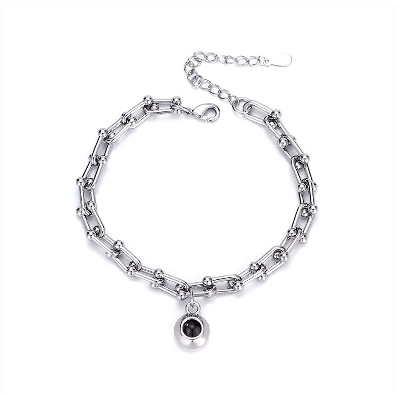 Personalized Projected Picture Bracelet With Round Pendant Handsome Christmas Gift For Husband