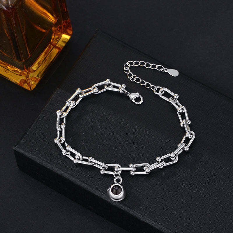 Personalized Projected Picture Bracelet With Round Pendant Handsome Christmas Gift For Husband