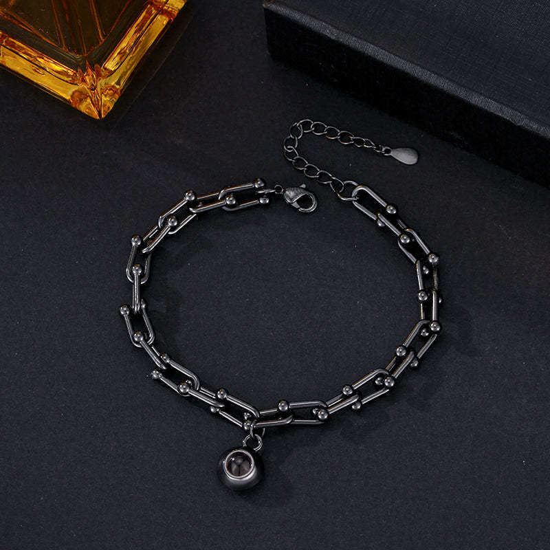 Personalized Projected Picture Bracelet With Round Pendant Handsome Christmas Gift For Husband