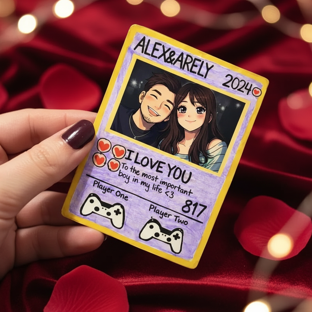 Personalized Valentine's Day Power Couple Card, Custom Anniversary Card Couple Photo Anime Style, Best Valentine's Day Gift for Lover - SantaSocks