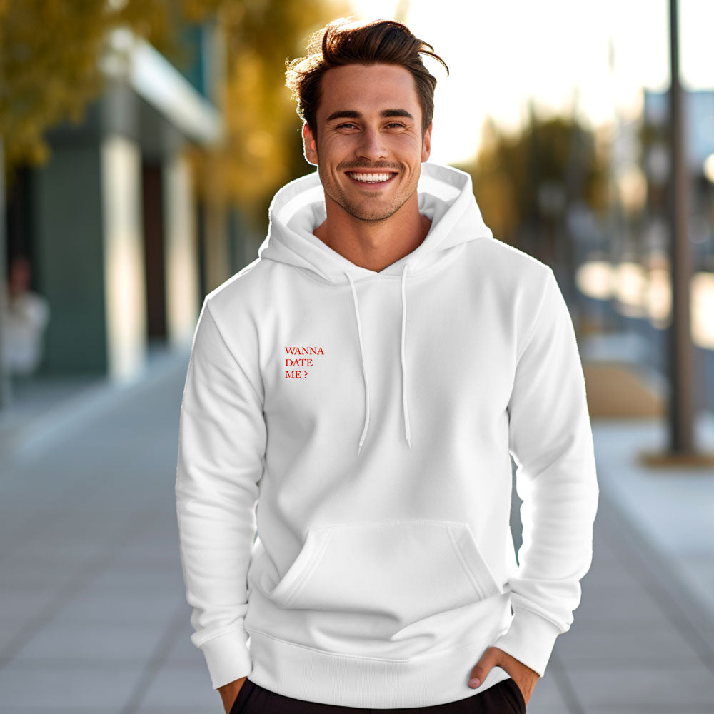 Custom QR Code Sweatshirt Personalized Social Connection Hoodie with Text WANNA DATE ME?