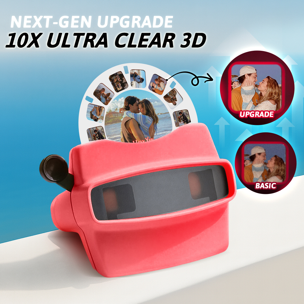 Custom 3D Viewfinder and Reel  Personalized Pink Christmas Gift with Your Own Photos Text and Photo Viewer Multiple Films Available Red Viewfinder