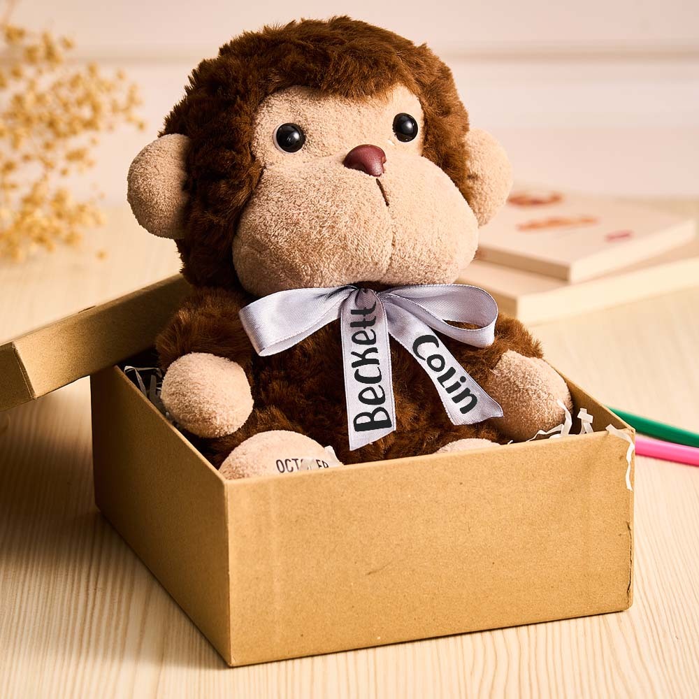 Personalized Monkey Plush Stuffed Animal Birth Announcement Gift for Baby Shower - SantaSocks