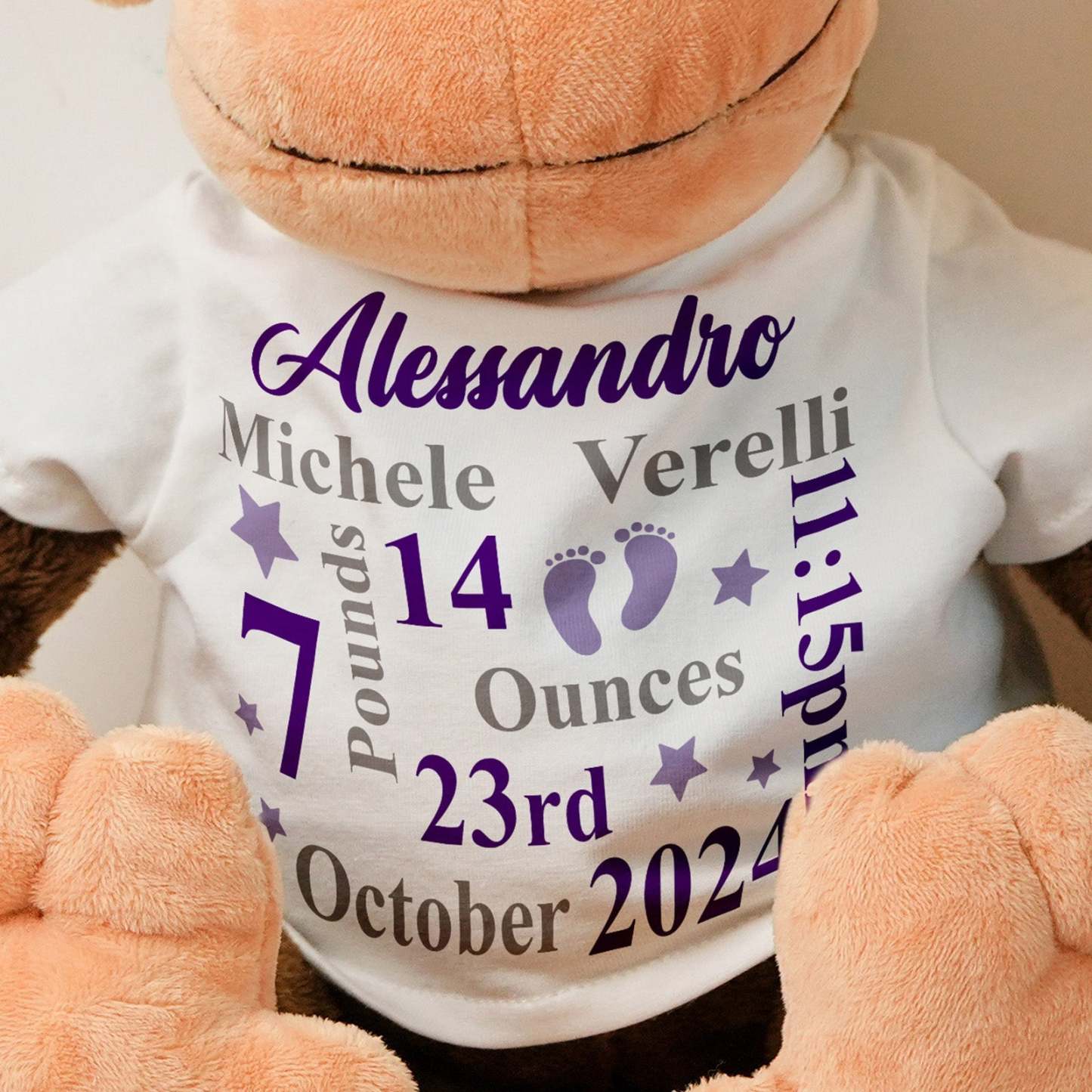 Personalized Animal Plush Stuffed Toy Birth Announcement Gift for Baby Shower - SantaSocks