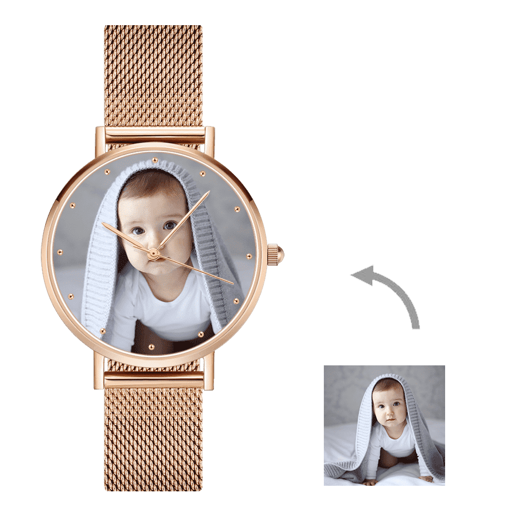 Custom Engraved Rose Gold Alloy Photo Watch For Women's Gift - 36mm