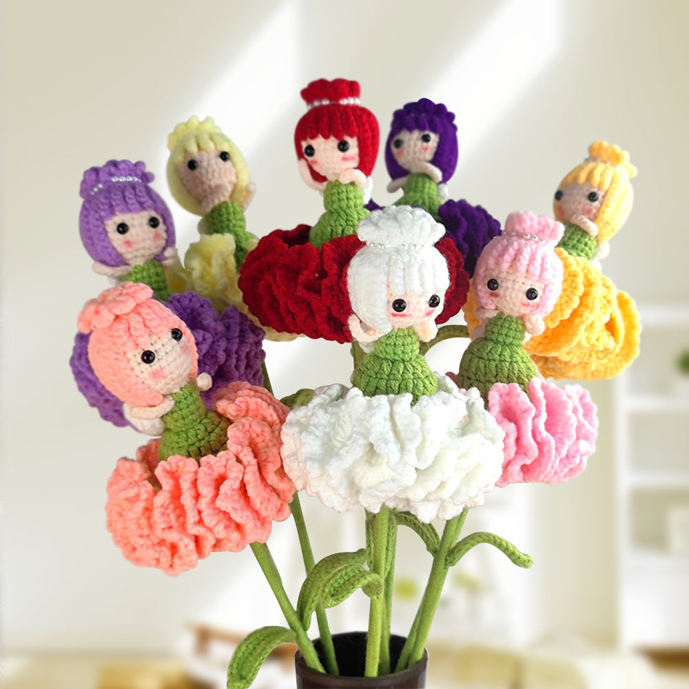 Carnation Fairy Crochet Doll Flower Handmade Knitted Flower Gift for Lover