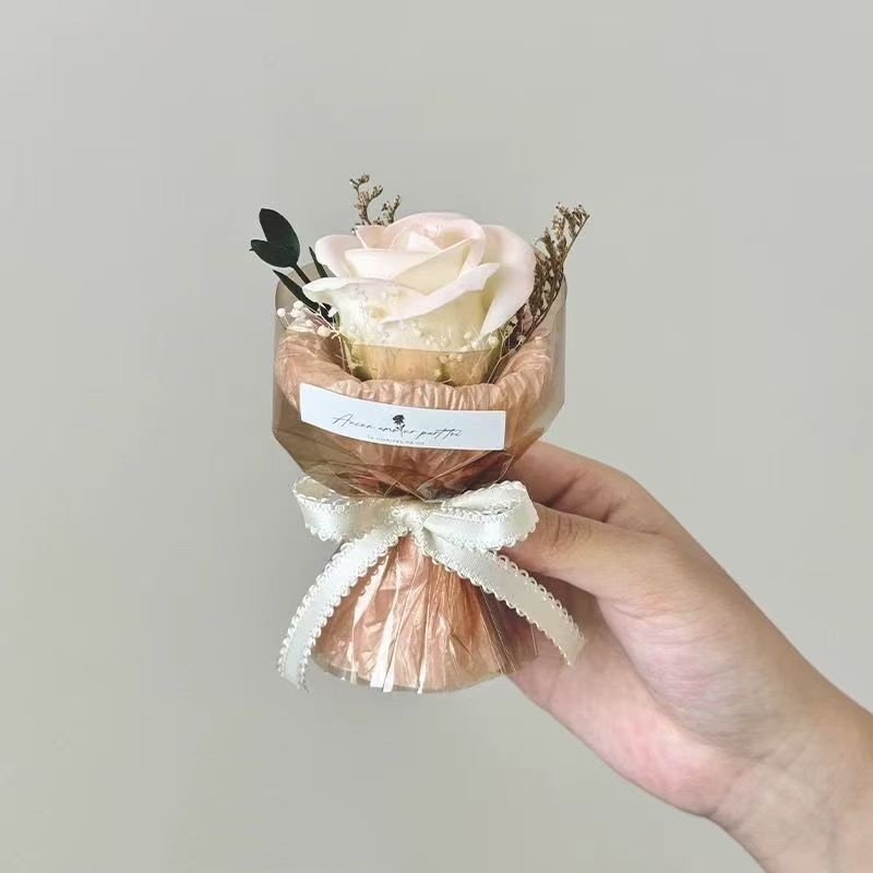 Mini Pocket Flower Bouquet Soap Rose & Sunflower Preserved Gift with Clear Box Birthday Valentine Gift