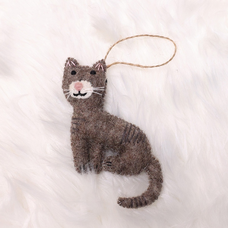 Felt Stitched Cat Christmas Ornament, Gift For Cat Lovers, Needle Felted Ornaments, Biodegradable Ornaments, Kitty Ornaments