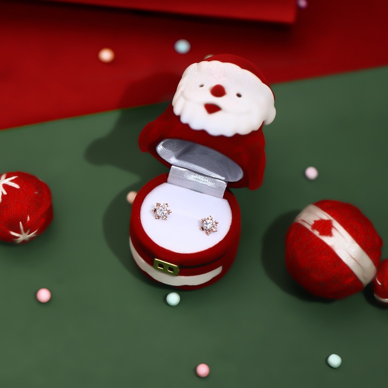 Christmas Flocked Box Santa Claus Jewelry Box