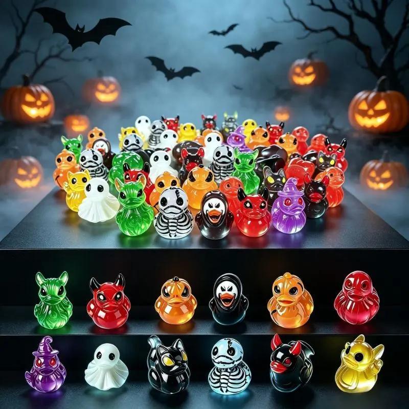 Halloween Gothic Ghost Duck Resin Figurine, Luminous Devil Skull Design, Cute Spooky Duck Desktop Ornament, Creative Glow-in-the-Dark Tabletop Decoration for Home, Office, Party Shelf Display - SantaSocks