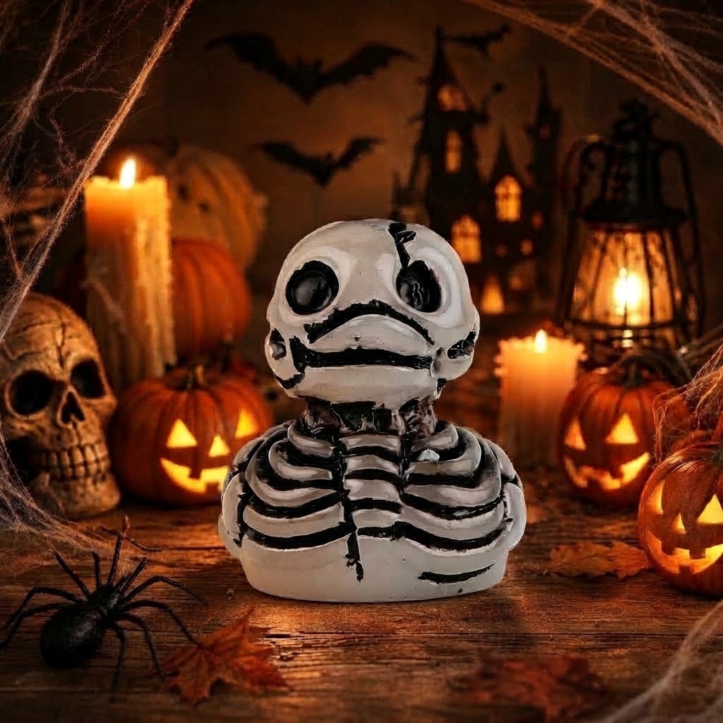 Halloween Gothic Ghost Duck Resin Figurine, Luminous Devil Skull Design, Cute Spooky Duck Desktop Ornament, Creative Glow-in-the-Dark Tabletop Decoration for Home, Office, Party Shelf Display - SantaSocks