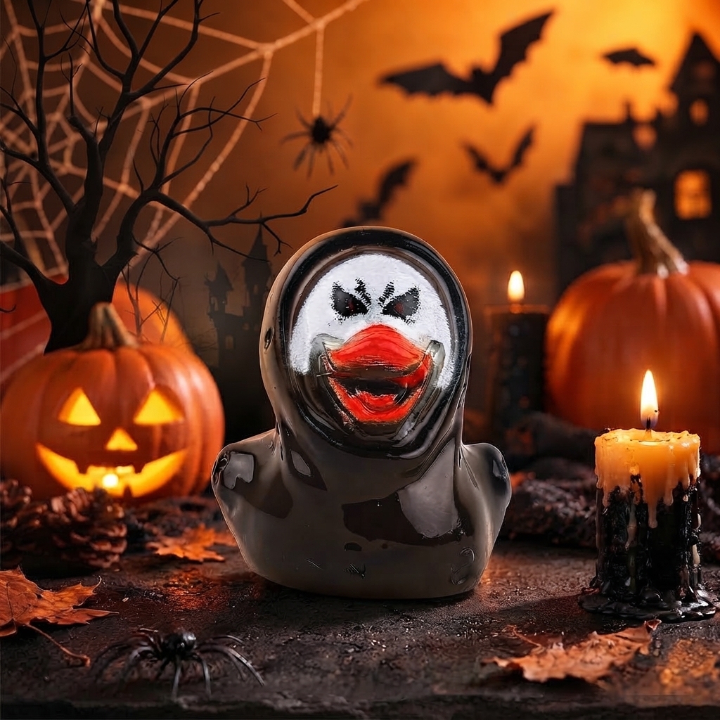 Halloween Gothic Ghost Duck Resin Figurine, Luminous Devil Skull Design, Cute Spooky Duck Desktop Ornament, Creative Glow-in-the-Dark Tabletop Decoration for Home, Office, Party Shelf Display - SantaSocks