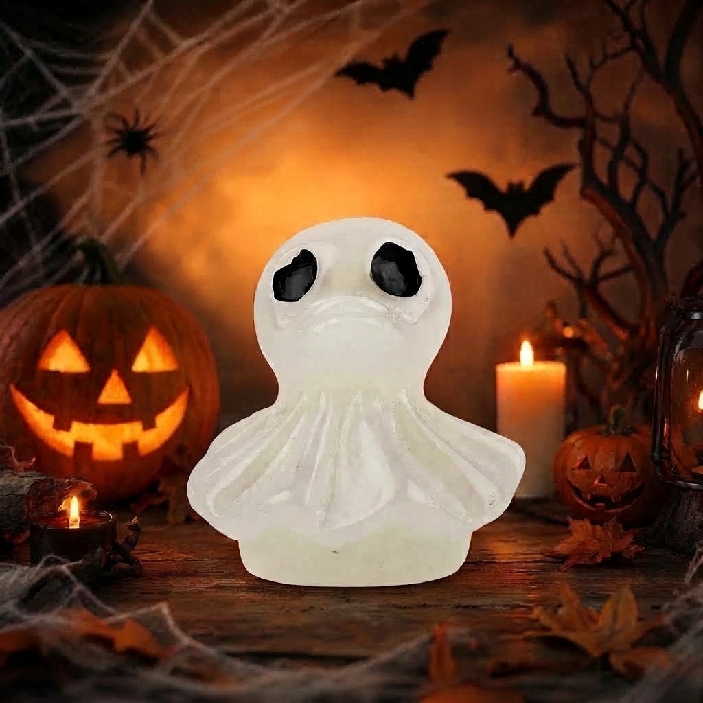 Halloween Gothic Ghost Duck Resin Figurine, Luminous Devil Skull Design, Cute Spooky Duck Desktop Ornament, Creative Glow-in-the-Dark Tabletop Decoration for Home, Office, Party Shelf Display - SantaSocks