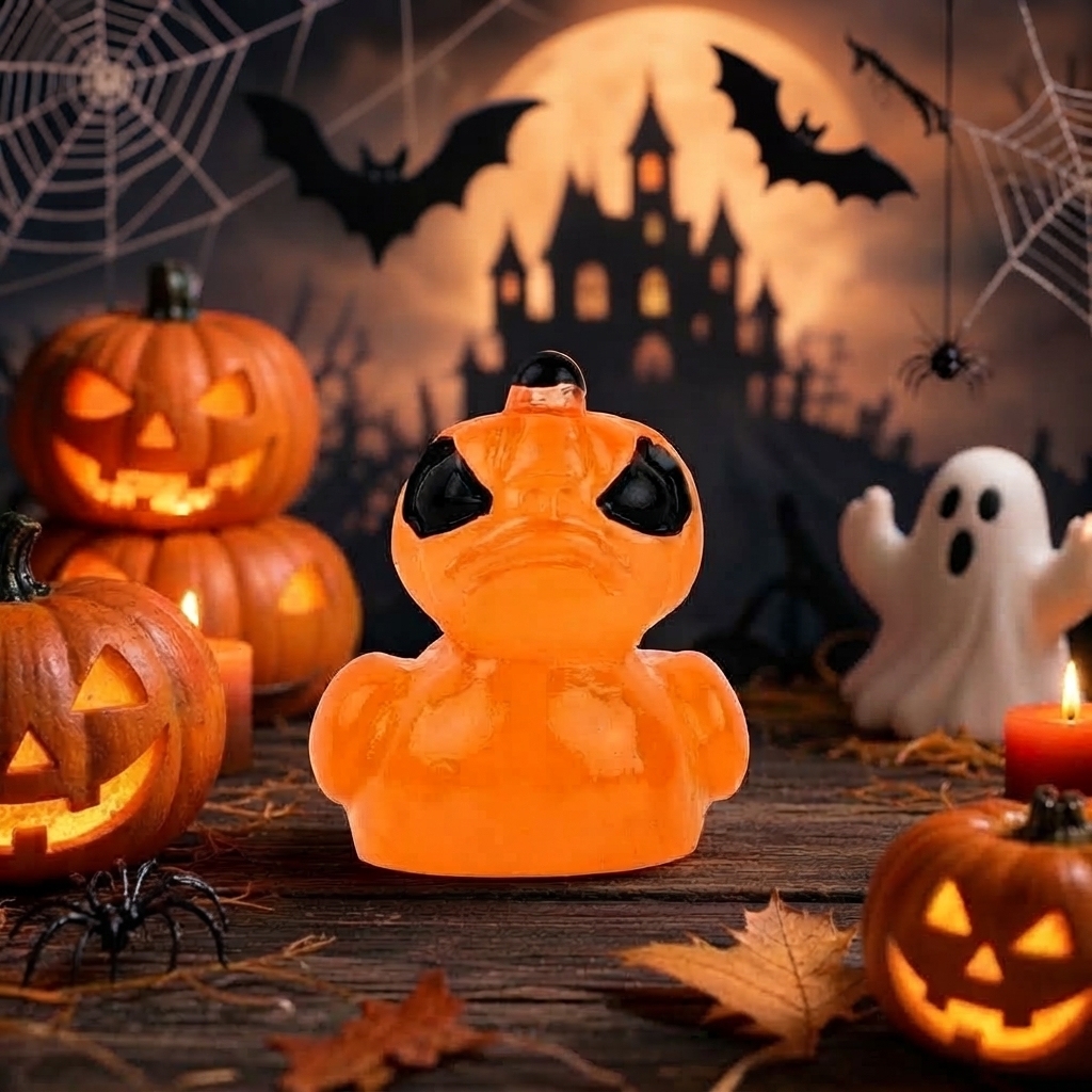 Halloween Gothic Ghost Duck Resin Figurine, Luminous Devil Skull Design, Cute Spooky Duck Desktop Ornament, Creative Glow-in-the-Dark Tabletop Decoration for Home, Office, Party Shelf Display - SantaSocks