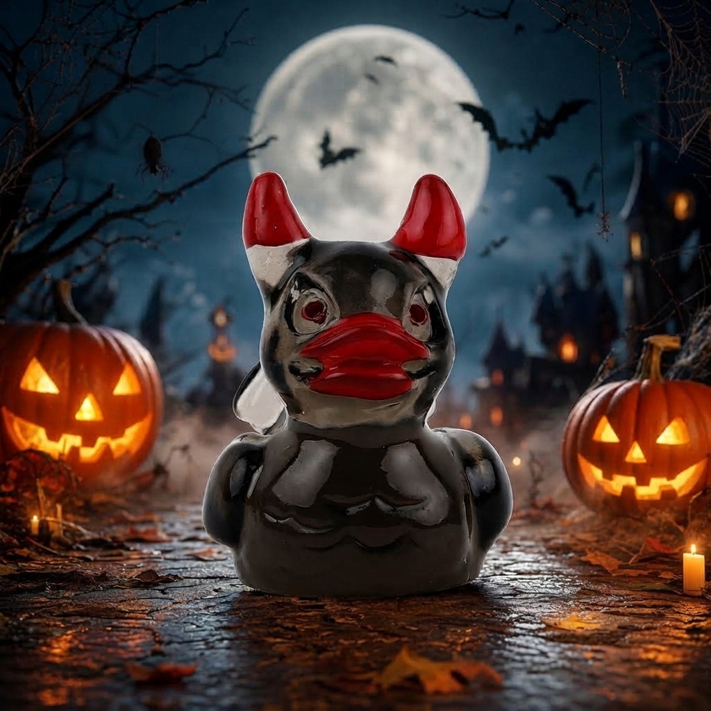 Halloween Gothic Ghost Duck Resin Figurine, Luminous Devil Skull Design, Cute Spooky Duck Desktop Ornament, Creative Glow-in-the-Dark Tabletop Decoration for Home, Office, Party Shelf Display - SantaSocks