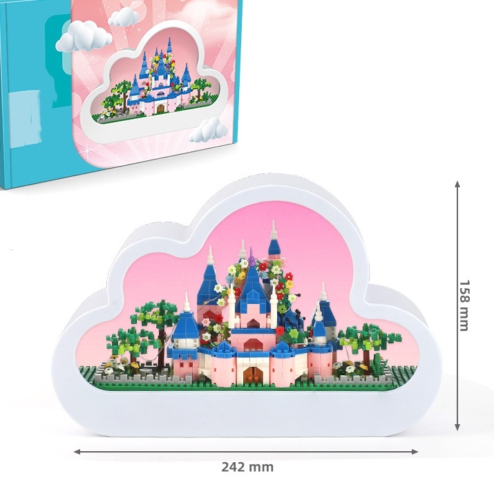Cloud mirror lamp sweet castle building blocks with lights ornaments assembly toys Christmas Valentine's Day gift