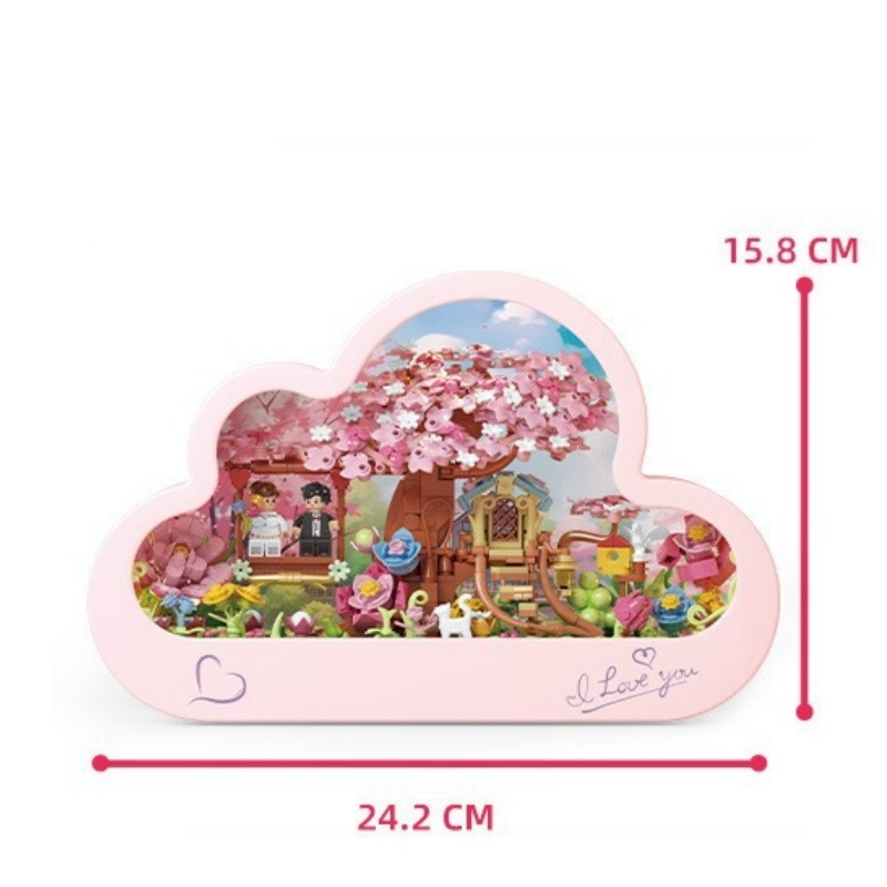 Cloud mirror lamp sweet castle building blocks with lights ornaments assembly toys Christmas Valentine's Day gift