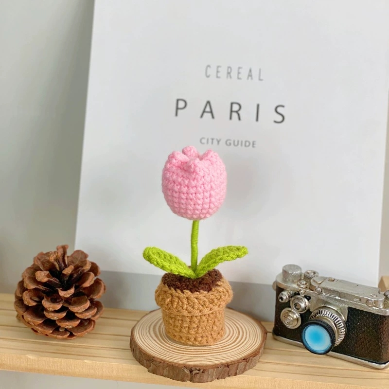 Small Potted Crocheted Flower Potted Flower Decoration Creative Gift Ornaments Cute Small Ornaments