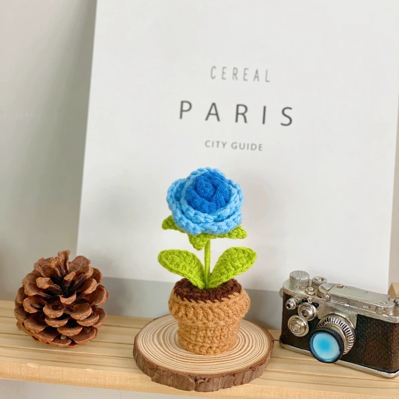 Small Potted Crocheted Flower Potted Flower Decoration Creative Gift Ornaments Cute Small Ornaments