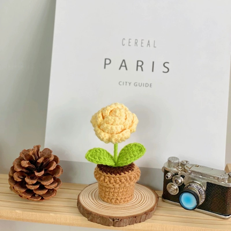 Small Potted Crocheted Flower Potted Flower Decoration Creative Gift Ornaments Cute Small Ornaments
