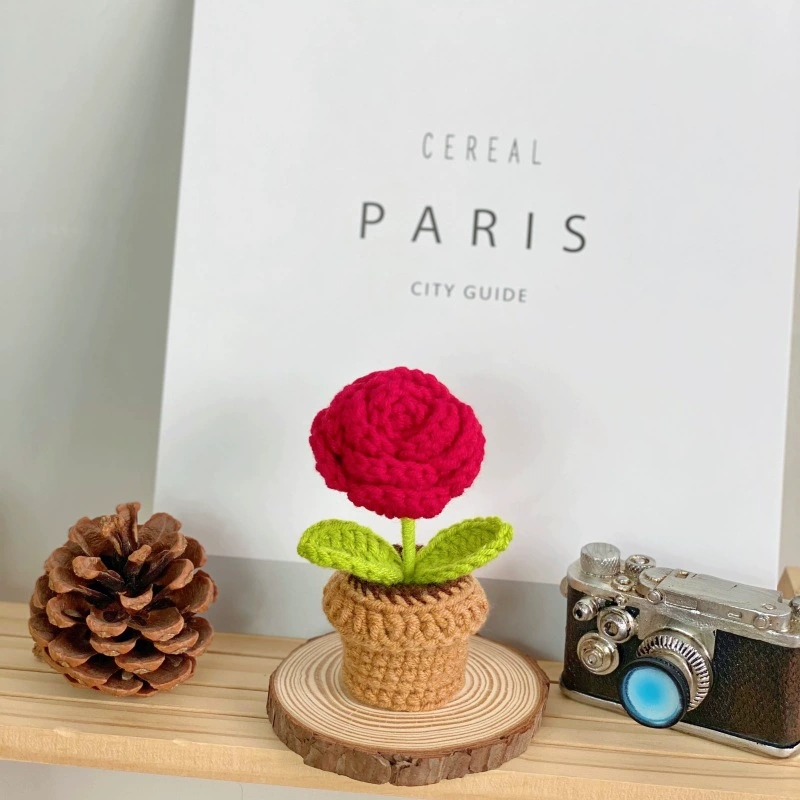 Small Potted Crocheted Flower Potted Flower Decoration Creative Gift Ornaments Cute Small Ornaments