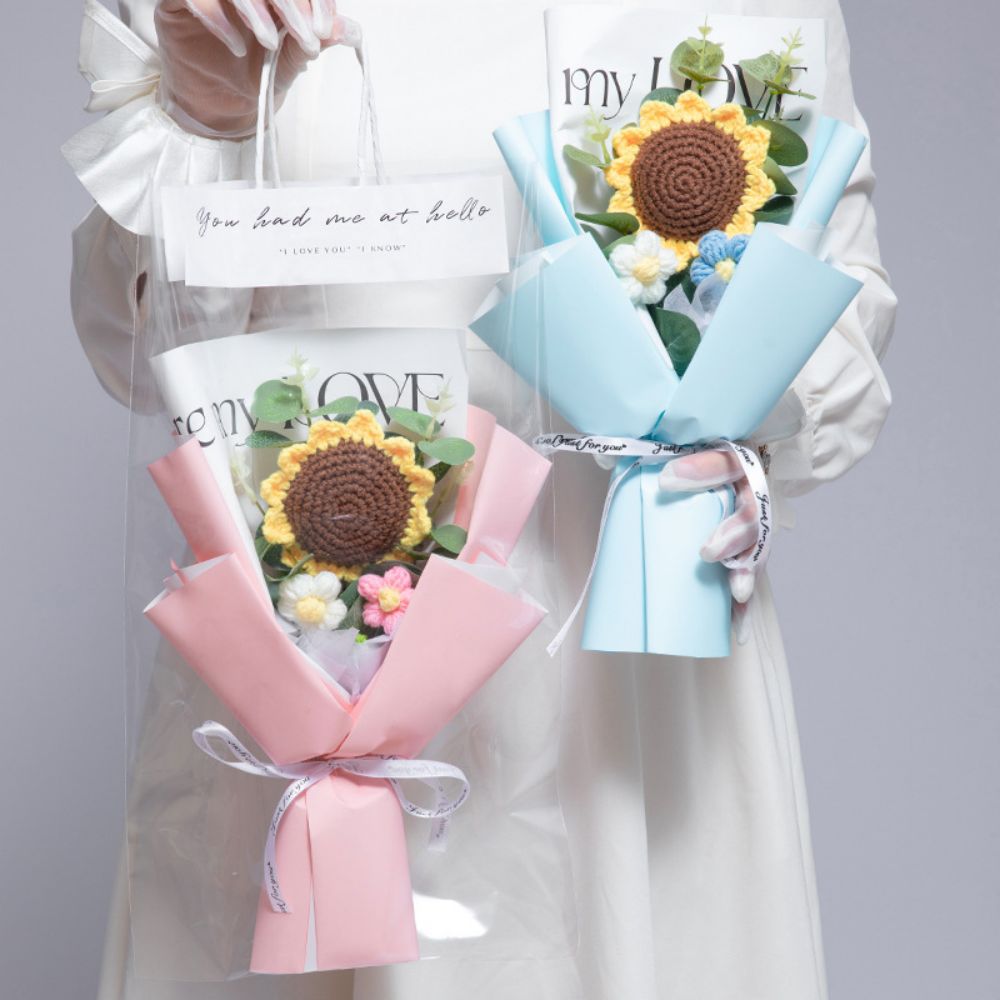 Crochet Flowers Bouquet Handmade Knitted Sunflower Bouquet Graduation Gift