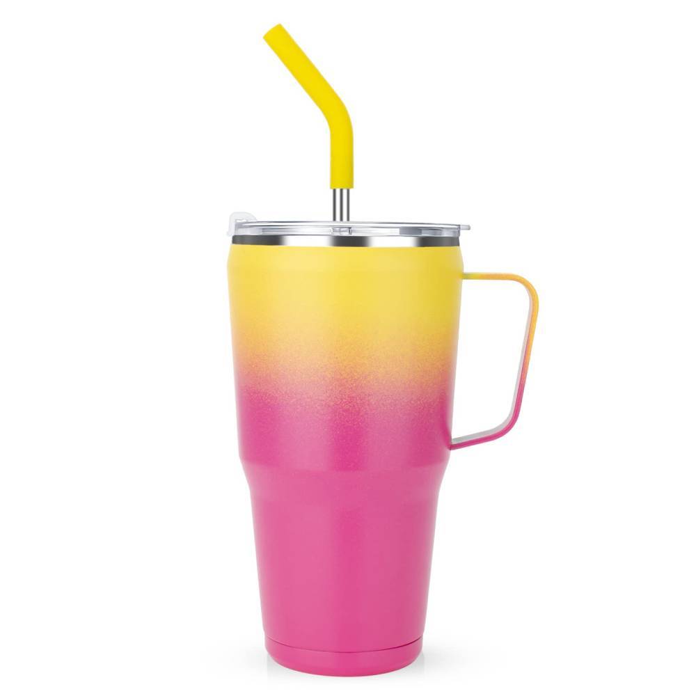 Stainless Steel Insulated Travel Mug with Handle and Straw Coffee Travel Cup for Car Office Home - SantaSocks