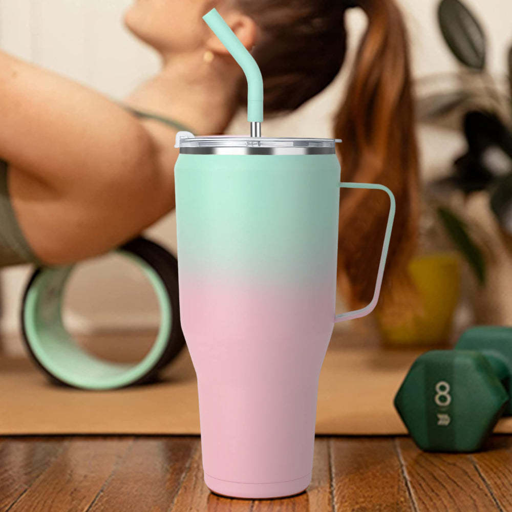 Stainless Steel Insulated Travel Mug with Handle and Straw Coffee Travel Cup for Car Office Home - SantaSocks