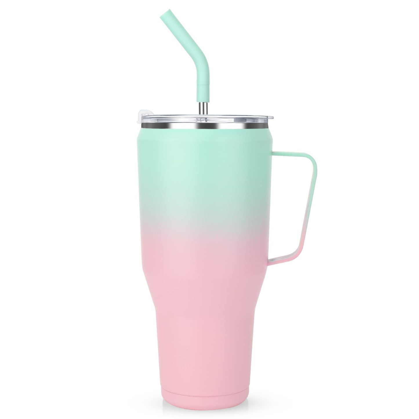 Stainless Steel Insulated Travel Mug with Handle and Straw Coffee Travel Cup for Car Office Home - SantaSocks