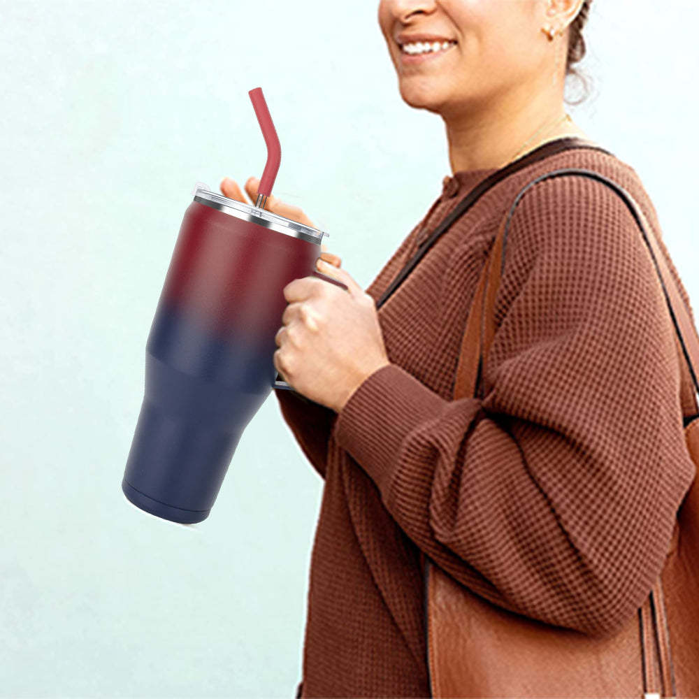 Stainless Steel Insulated Travel Mug with Handle and Straw Coffee Travel Cup for Car Office Home - SantaSocks