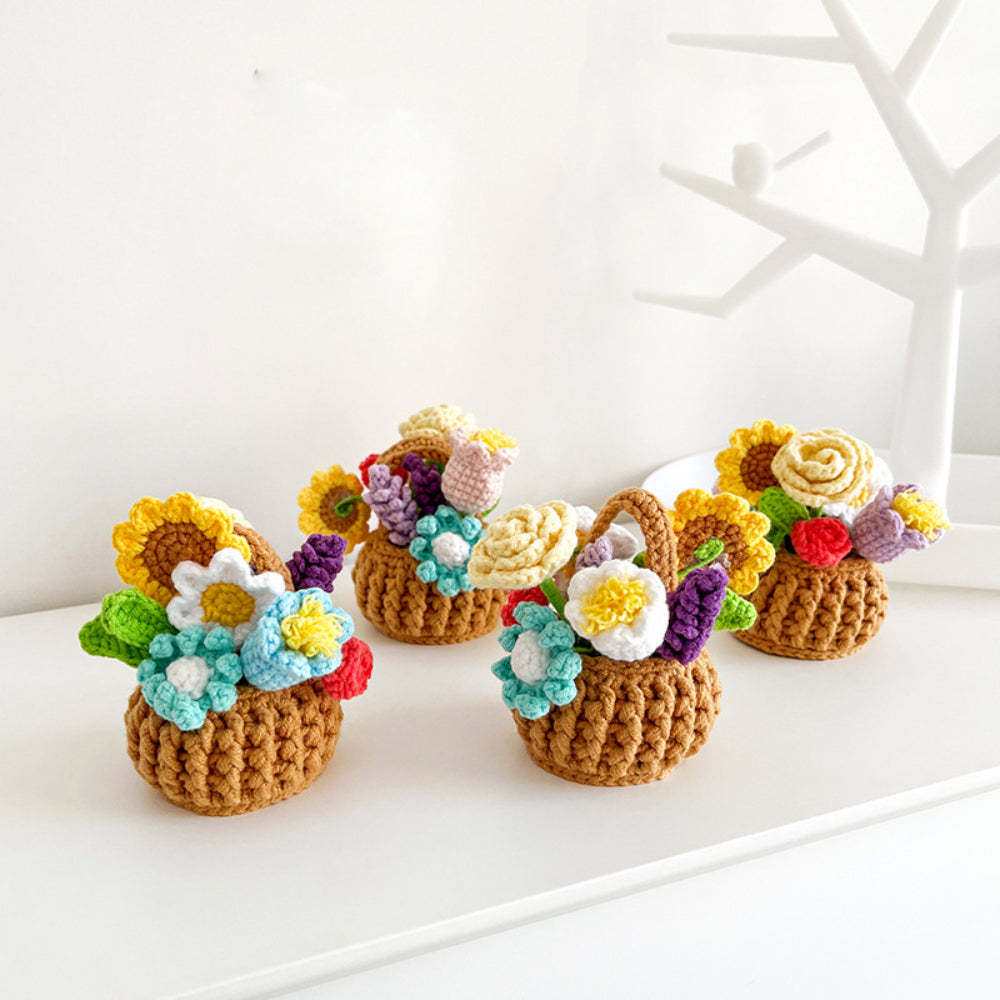 Multicolor Flowers Crochet Potted Plants Completed Hand Woven Knitted Potted Plants Gift for Handicraft Lover - SantaSocks
