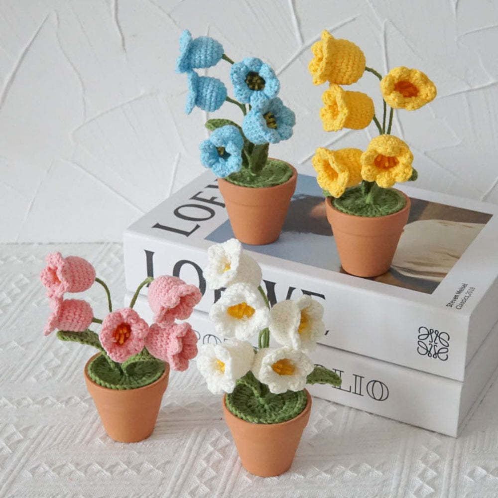 Lily of the Valley Potted Plants Completed Hand Woven Knitted Potted Plants Gift for Handicraft Lover - SantaSocks