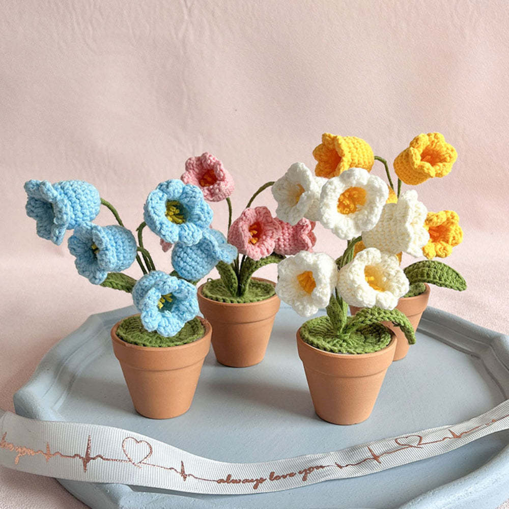 Lily of the Valley Potted Plants Completed Hand Woven Knitted Potted Plants Gift for Handicraft Lover - SantaSocks