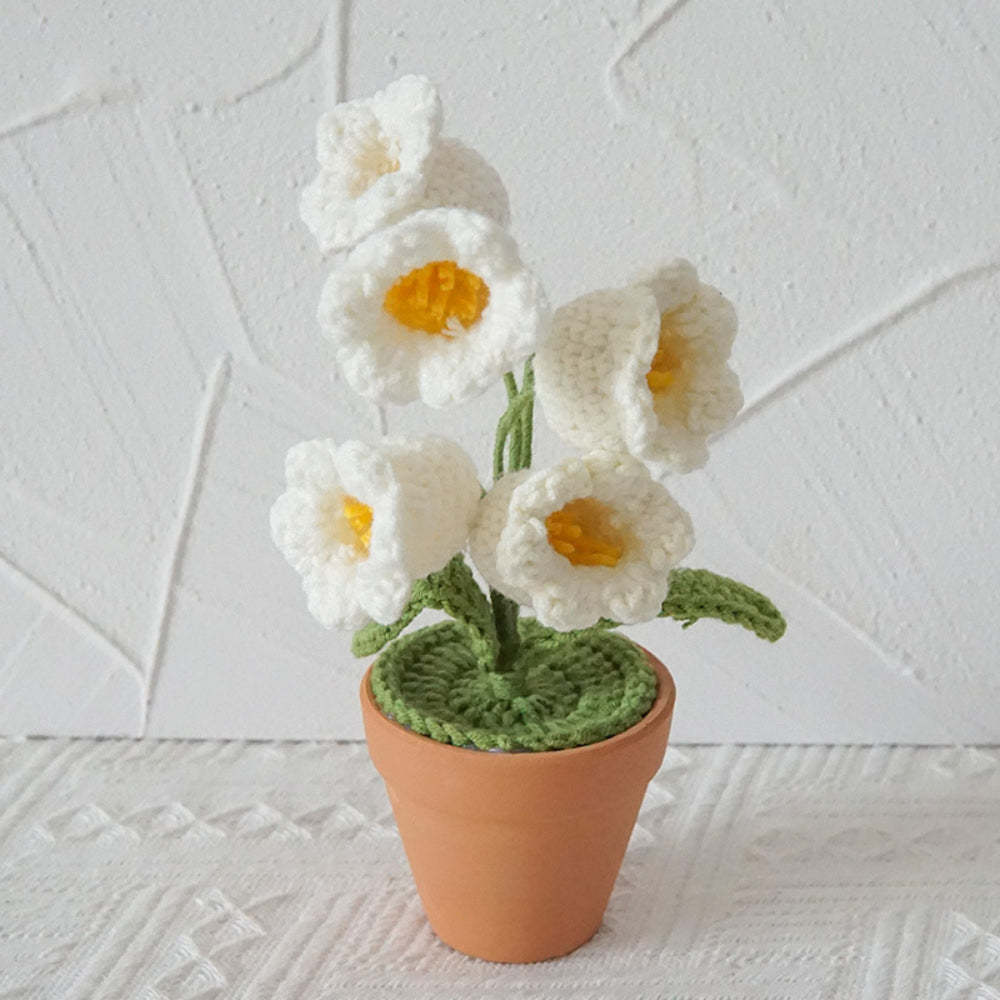Lily of the Valley Potted Plants Completed Hand Woven Knitted Potted Plants Gift for Handicraft Lover - SantaSocks