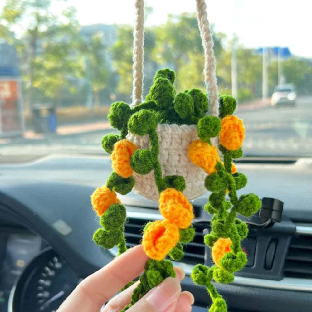 Cute Potted Plants Crochet Car Mirror Hanging Accessories Gift for Handicraft Lover - SantaSocks